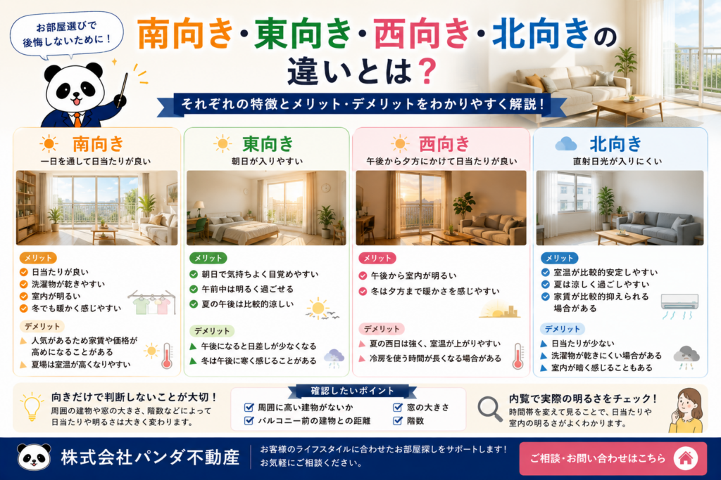 南向き・東向き・西向き・北向きの違いとは？後悔しないお部屋選びのポイント