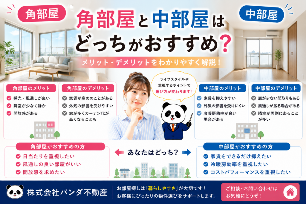 角部屋と中部屋はどっちがおすすめ？メリット・デメリットをわかりやすく解説